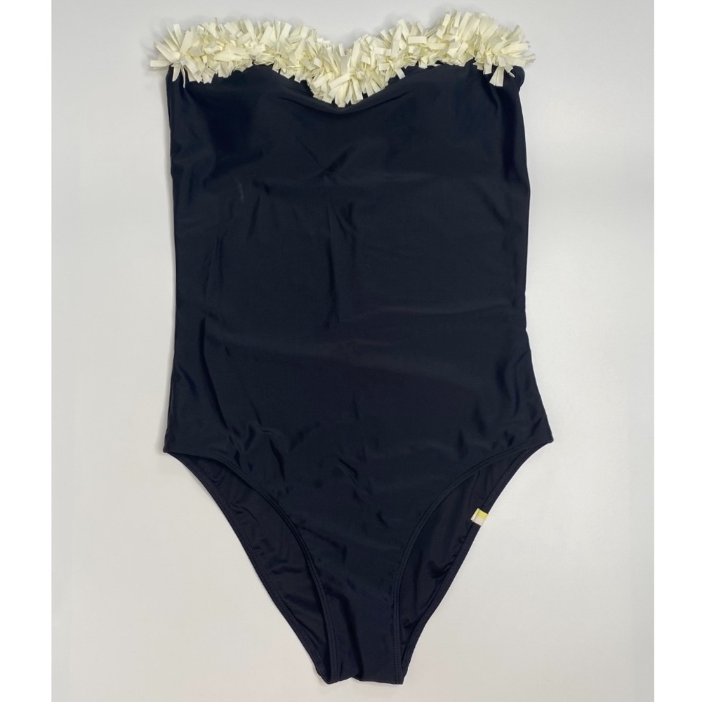 Summersalt Black Off-White Confetti Fringe Strapless One-Piece Swimsuit Size 6